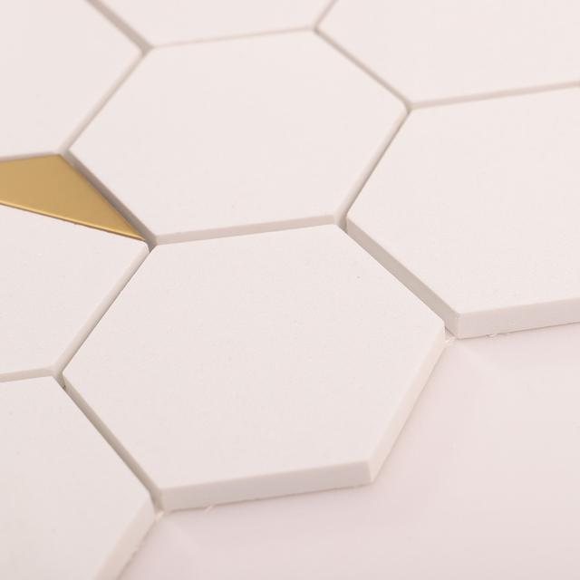 White Hexagon Honed Marble Mix Metal Mosaic Tiles — mosaic lục giác bằng đá marble trắng