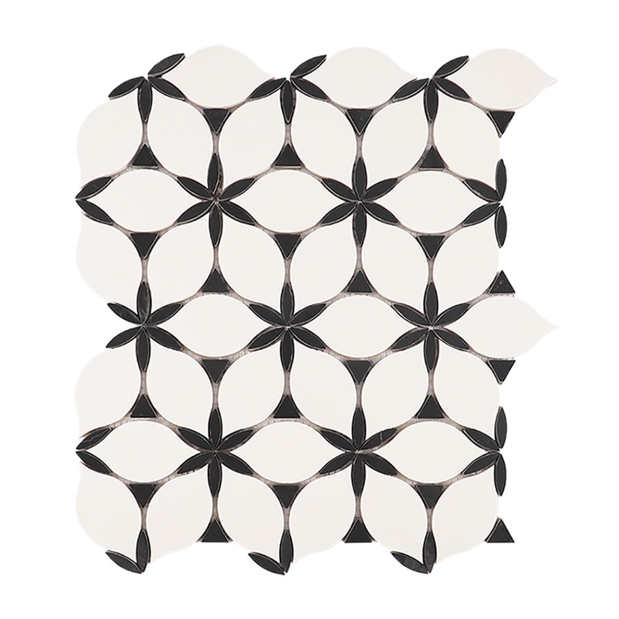Black and White Petal Waterjet Marble Mosaic — mosaic hoa văn waterjet bằng đá marble đen & trắng