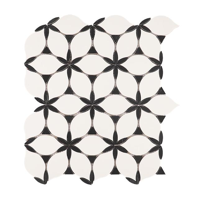 Black and White Petal Waterjet Marble Mosaic — mosaic hoa văn waterjet bằng đá marble đen & trắng