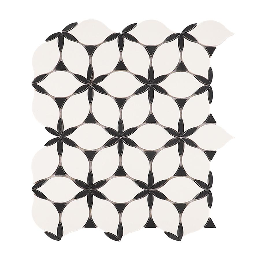 Black and White Petal Waterjet Marble Mosaic — mosaic hoa văn waterjet bằng đá marble đen & trắng