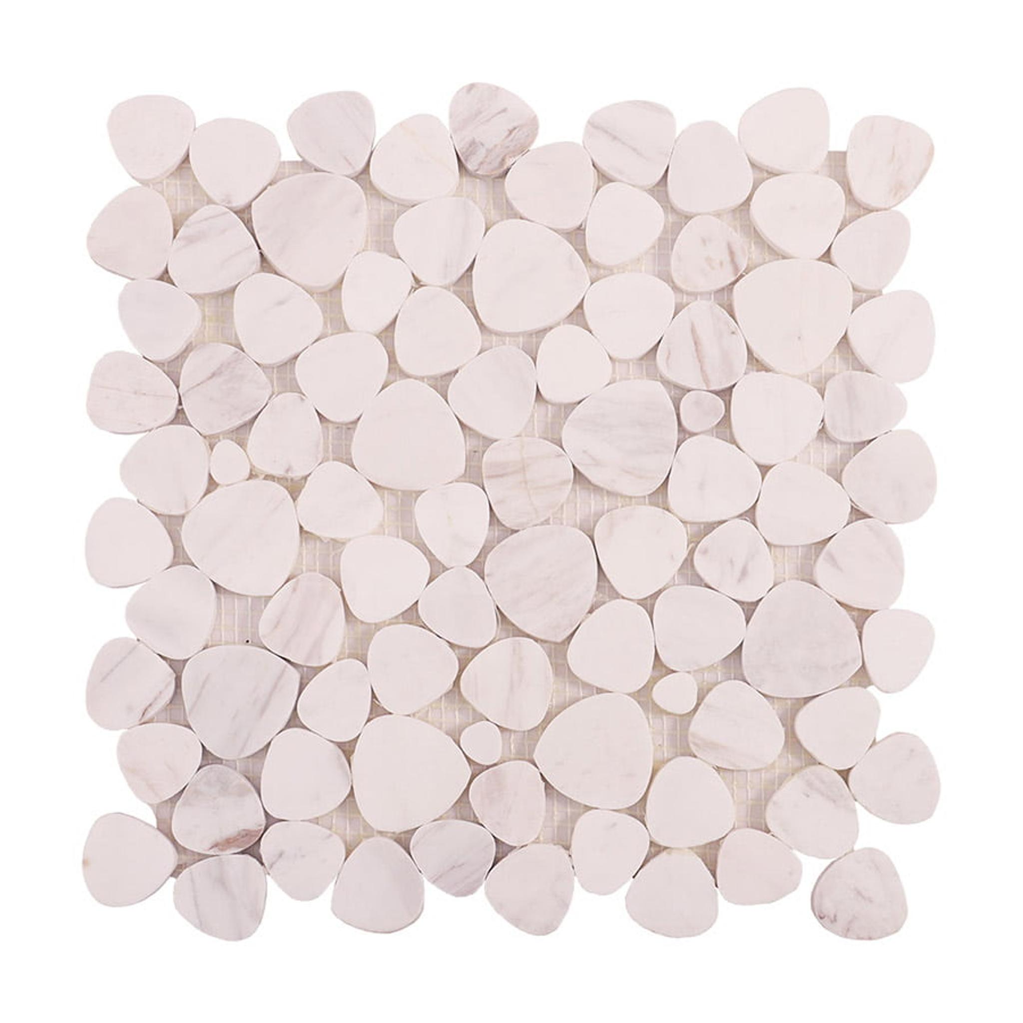 White Sliced Flat Pebble Marble Mosaic Tiles — mosaic ghép nghệ thuật bằng đá marble trắng