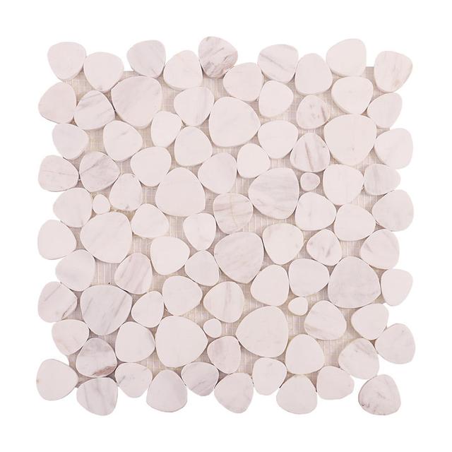 White Sliced Flat Pebble Marble Mosaic Tiles — mosaic ghép nghệ thuật bằng đá marble trắng