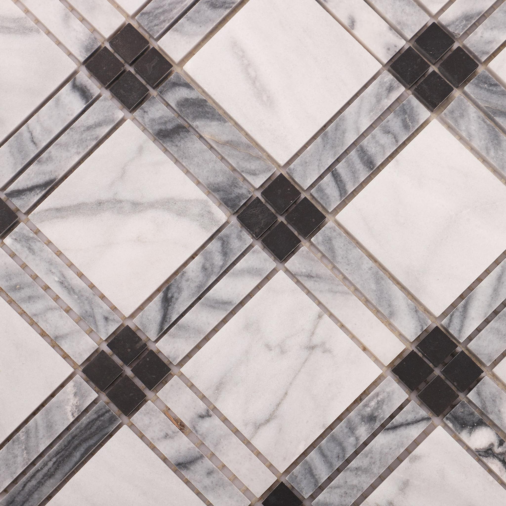 Black and White Polished Marble Plaid Mosaic Tiles — mosaic ghép nghệ thuật bằng đá marble đen & trắng