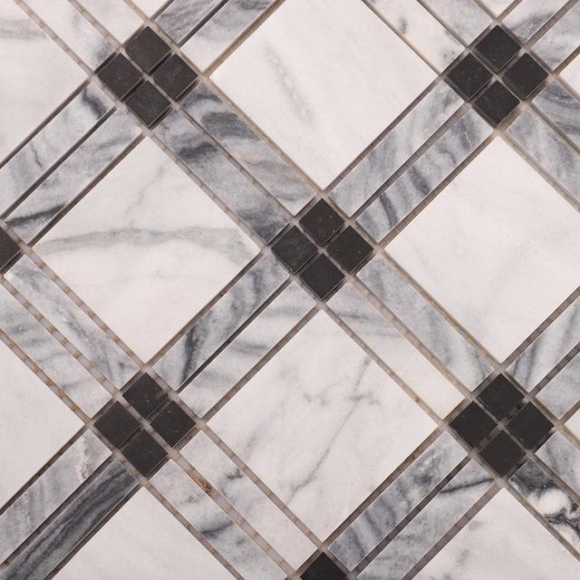 Black and White Polished Marble Plaid Mosaic Tiles — mosaic ghép nghệ thuật bằng đá marble đen & trắng