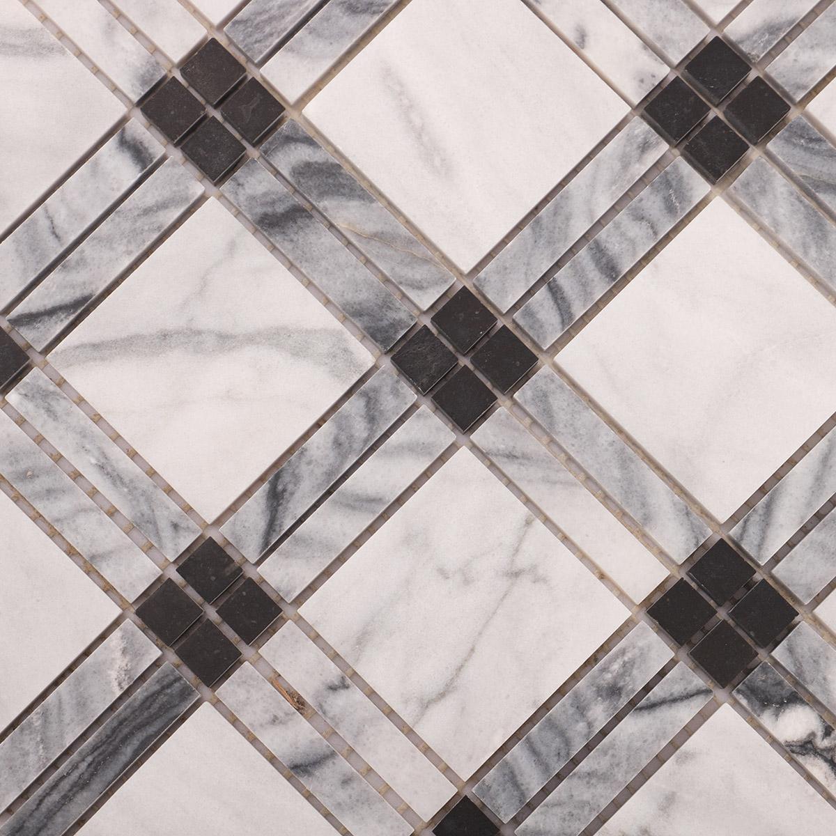 Black and White Polished Marble Plaid Mosaic Tiles — mosaic ghép nghệ thuật bằng đá marble đen & trắng