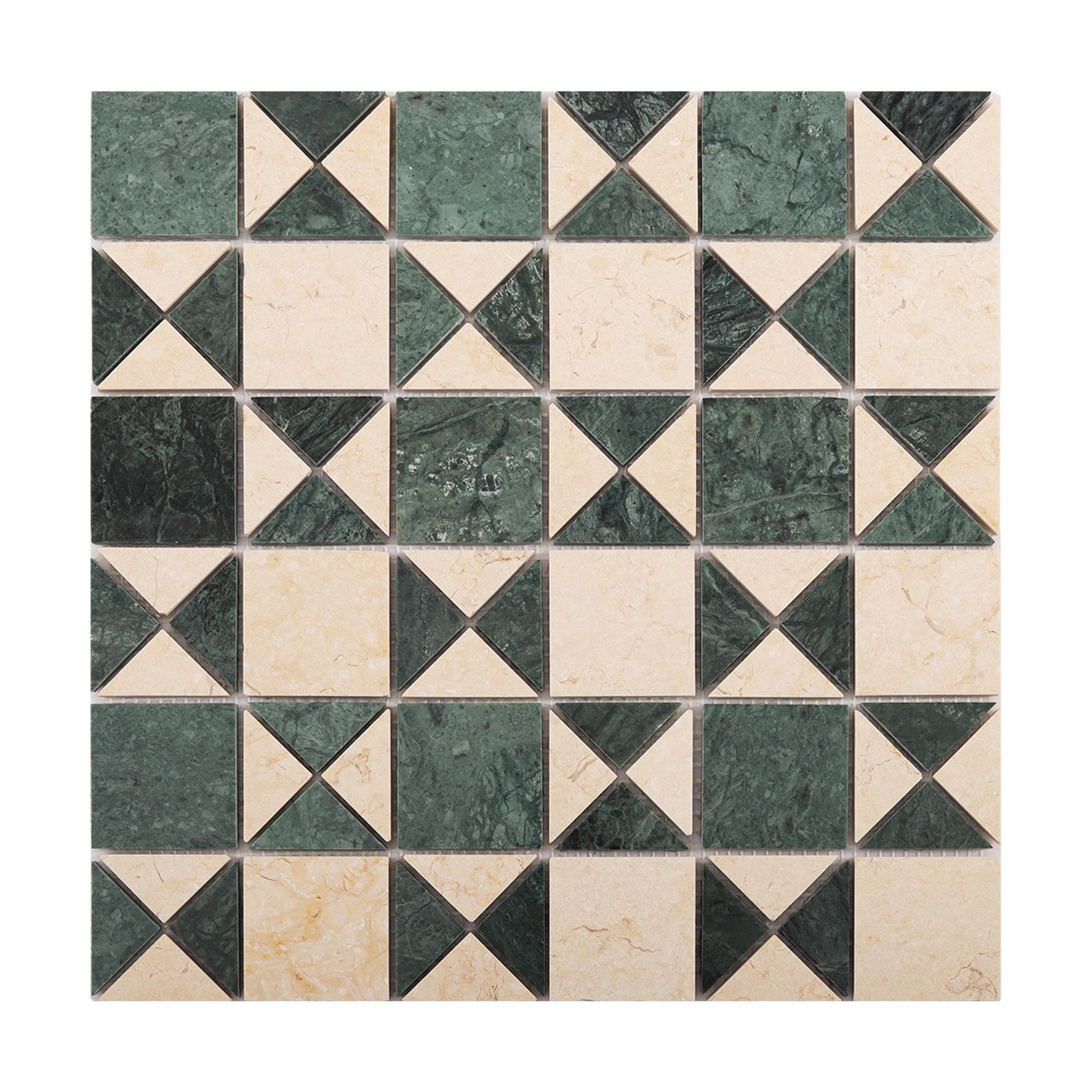 Natural Marble Green and Beige Mosaic Tiles — mosaic ghép nghệ thuật bằng đá marble xanh lục & beige