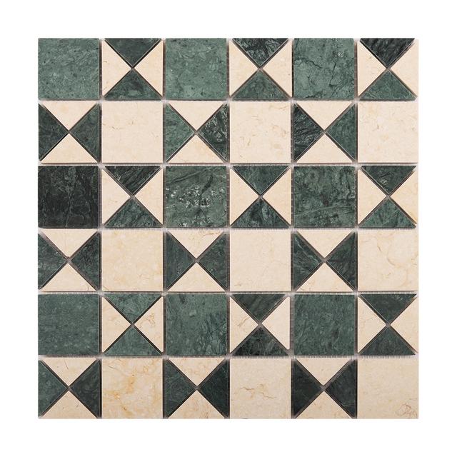 Natural Marble Green and Beige Mosaic Tiles — mosaic ghép nghệ thuật bằng đá marble xanh lục & beige
