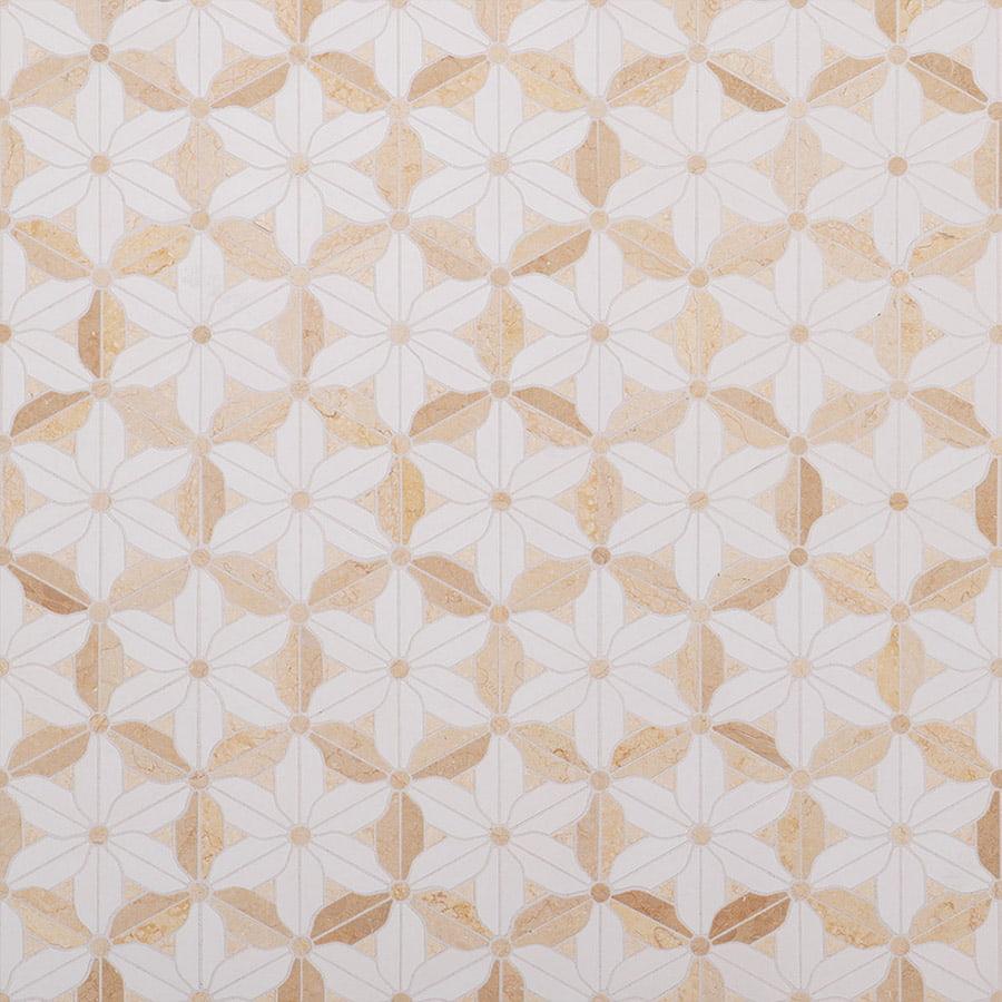 Flower Pattern Beige and White Marble Mosaic Tiles — mosaic hoa văn waterjet bằng đá marble trắng & beige