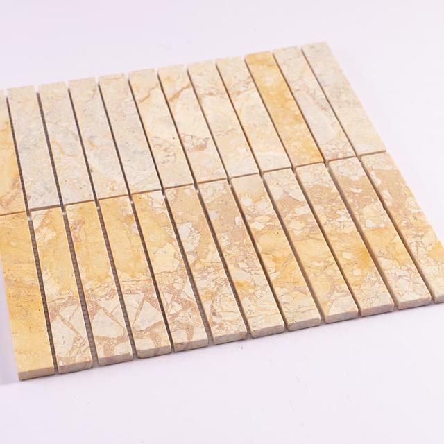 Yellow Beige Marble Strip Mosaic Wall Tile — mosaic thanh dài (linear) bằng đá marble beige