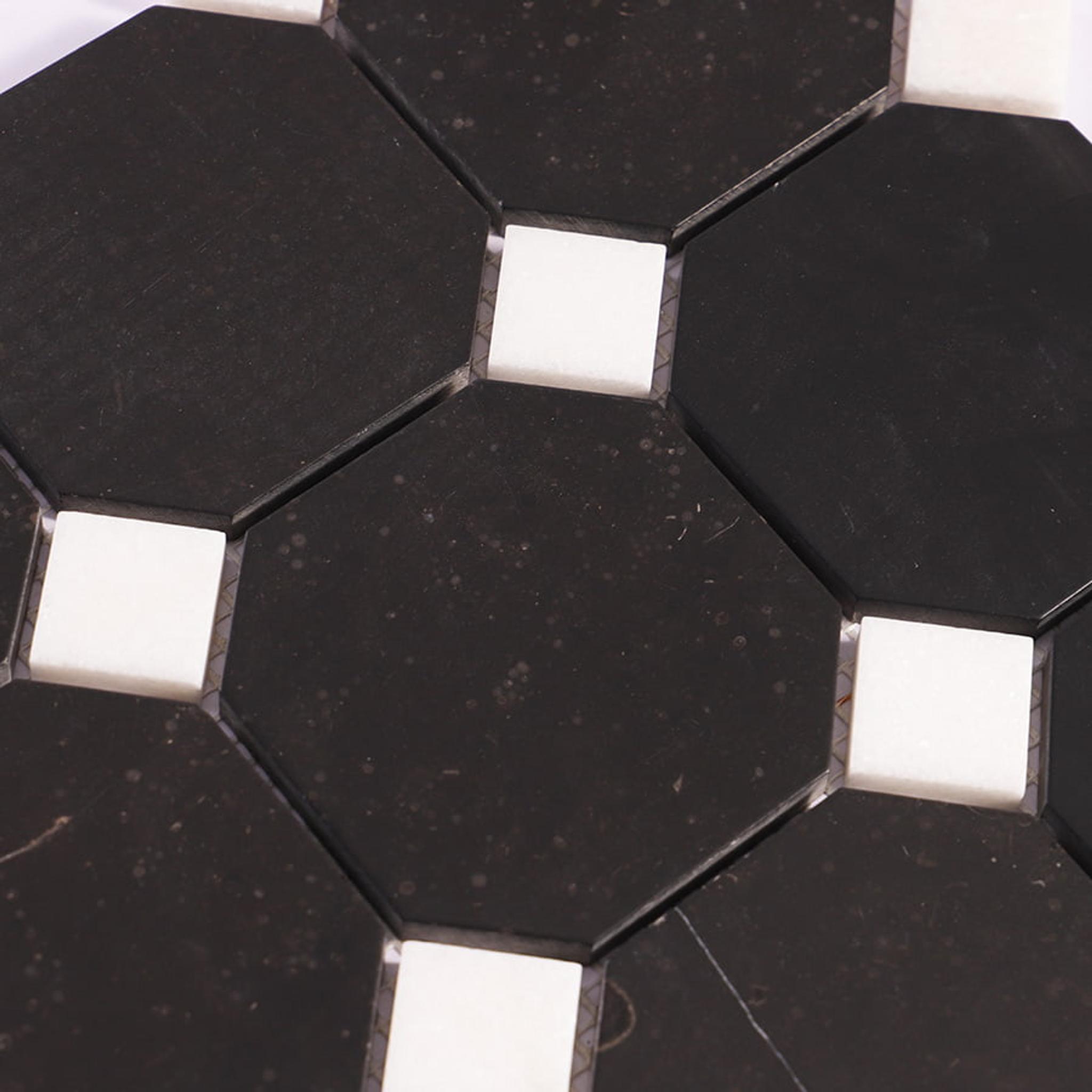 Black Octagon Marble With White Dot Mosaic floor Tile — mosaic ghép nghệ thuật bằng đá marble đen & trắng