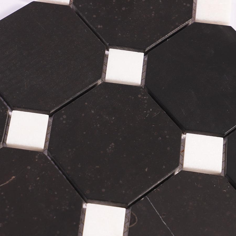 Black Octagon Marble With White Dot Mosaic floor Tile — mosaic ghép nghệ thuật bằng đá marble đen & trắng