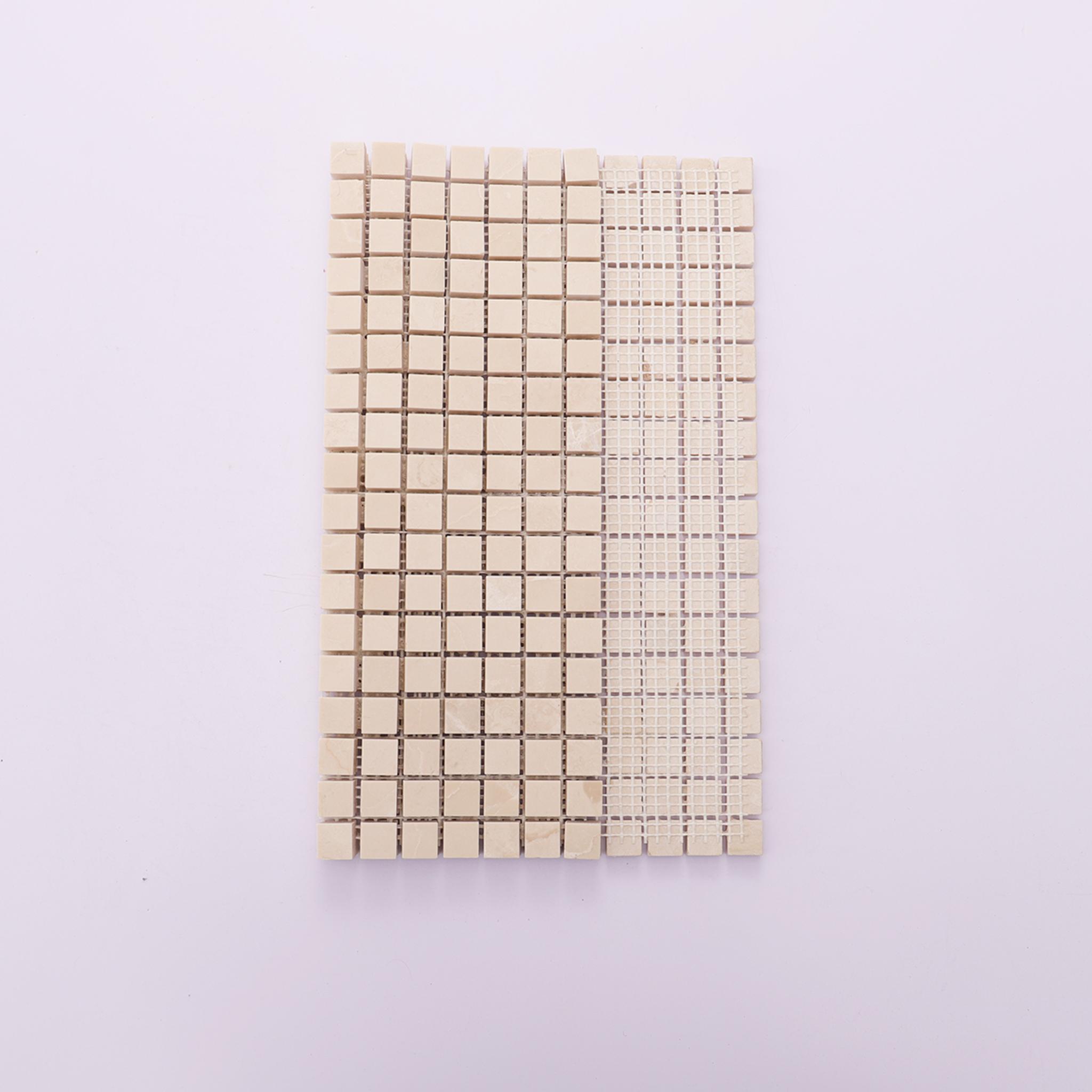 Beige Square Polished Marble Backsplash Mosaic Tiles — mosaic vuông bằng đá marble beige