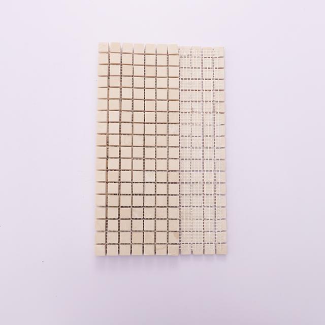 Beige Square Polished Marble Backsplash Mosaic Tiles — mosaic vuông bằng đá marble beige