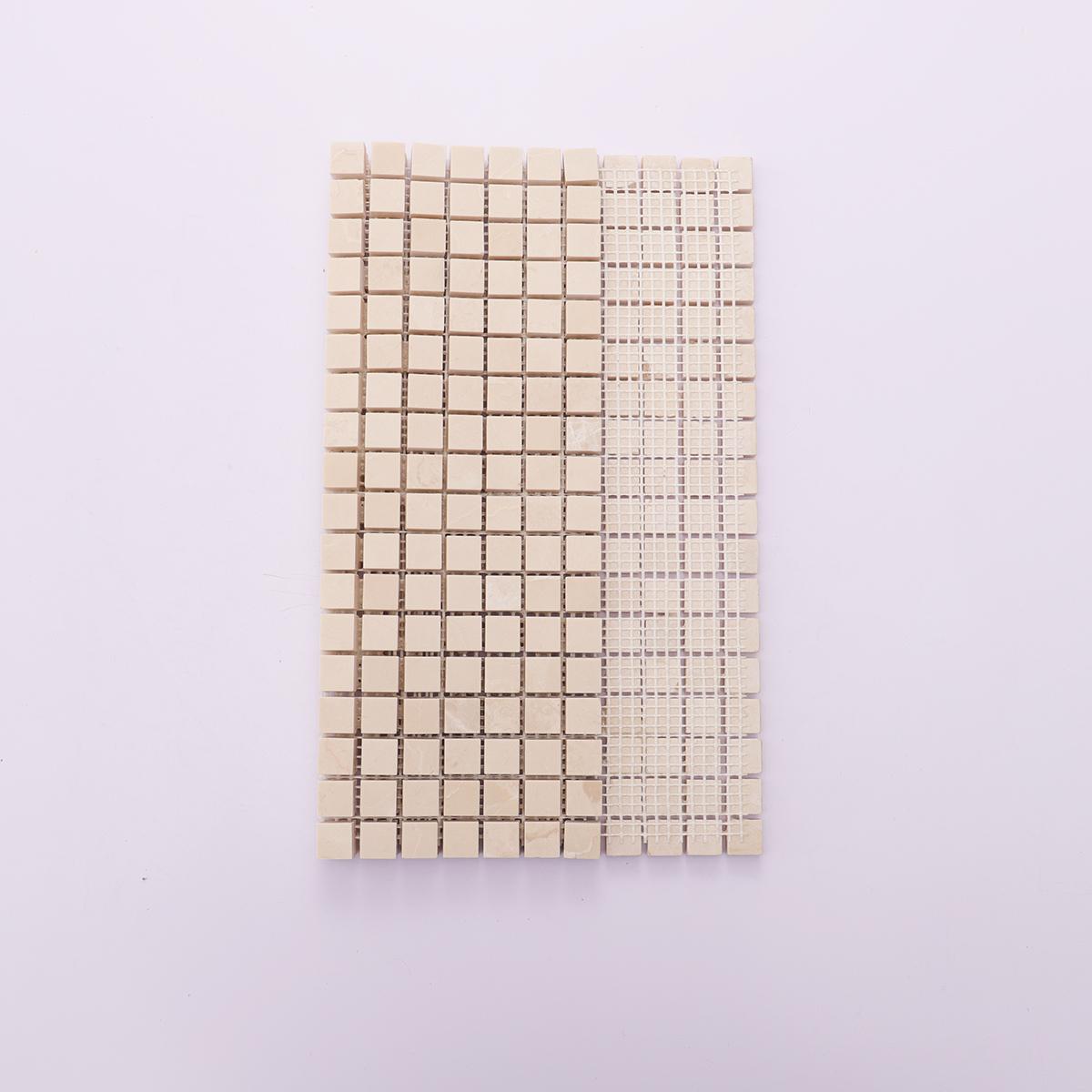 Beige Square Polished Marble Backsplash Mosaic Tiles — mosaic vuông bằng đá marble beige