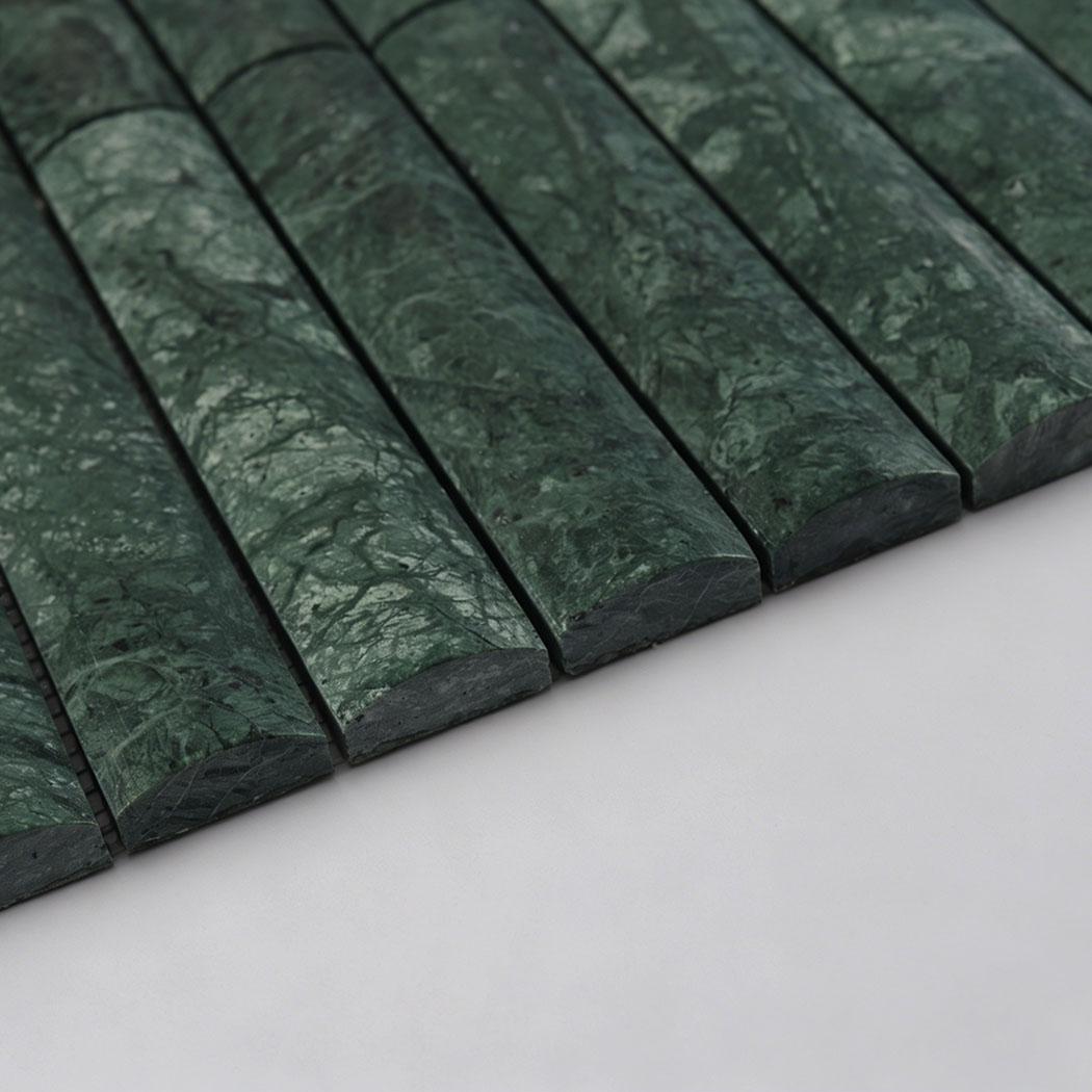 Marble Wide Curved Strip Tile Dark Green Mosaic — mosaic thanh dài (linear) bằng đá marble xanh lục