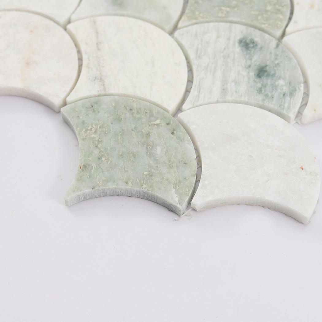 Green Fish Scale Marble Mosaic Shower Wall Tile — mosaic vảy cá (fish scale) bằng đá marble xanh lục