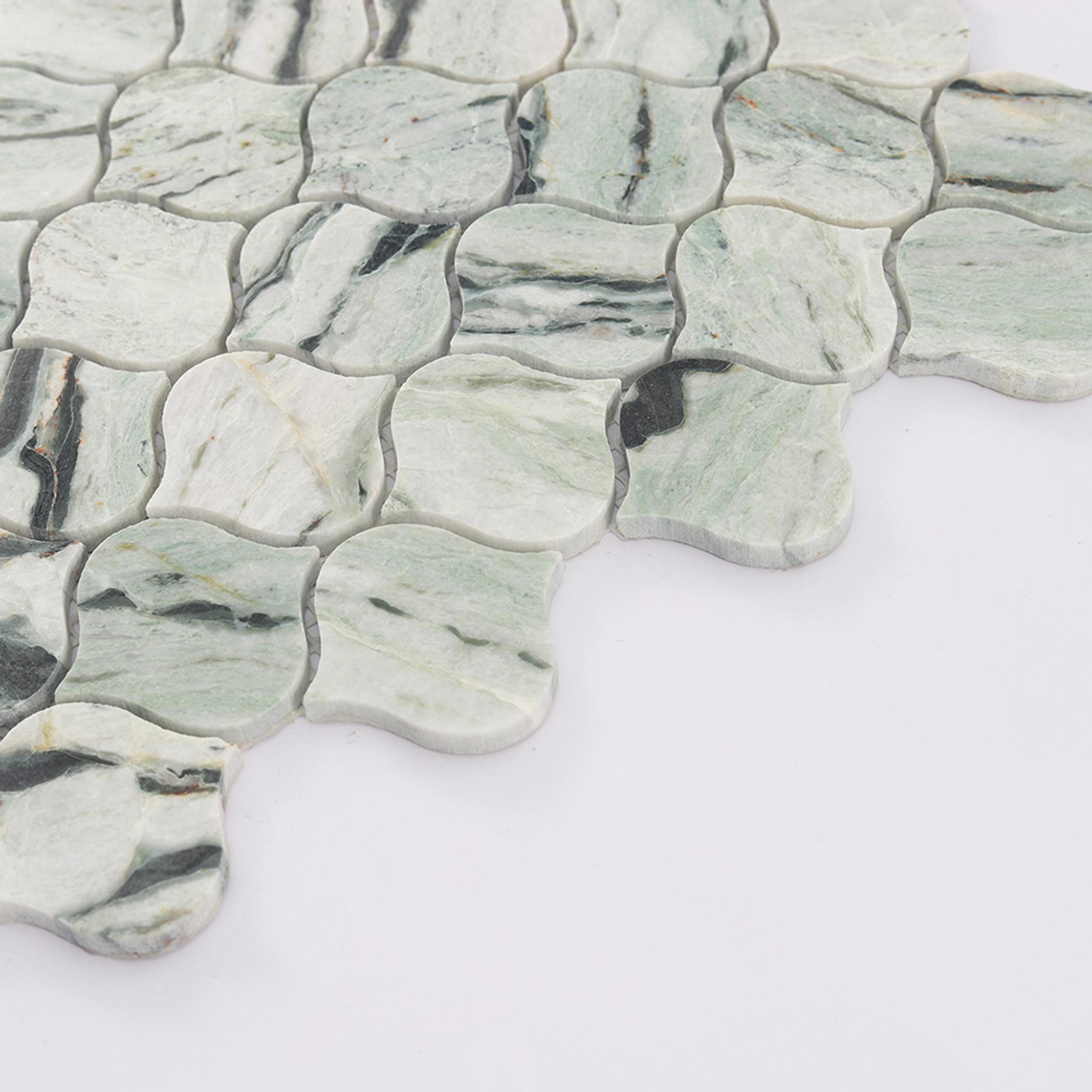 Light Green Arabesque Marble Tile 10.63 in. x 10.63 in. — mosaic arabesque bằng đá marble xanh lục