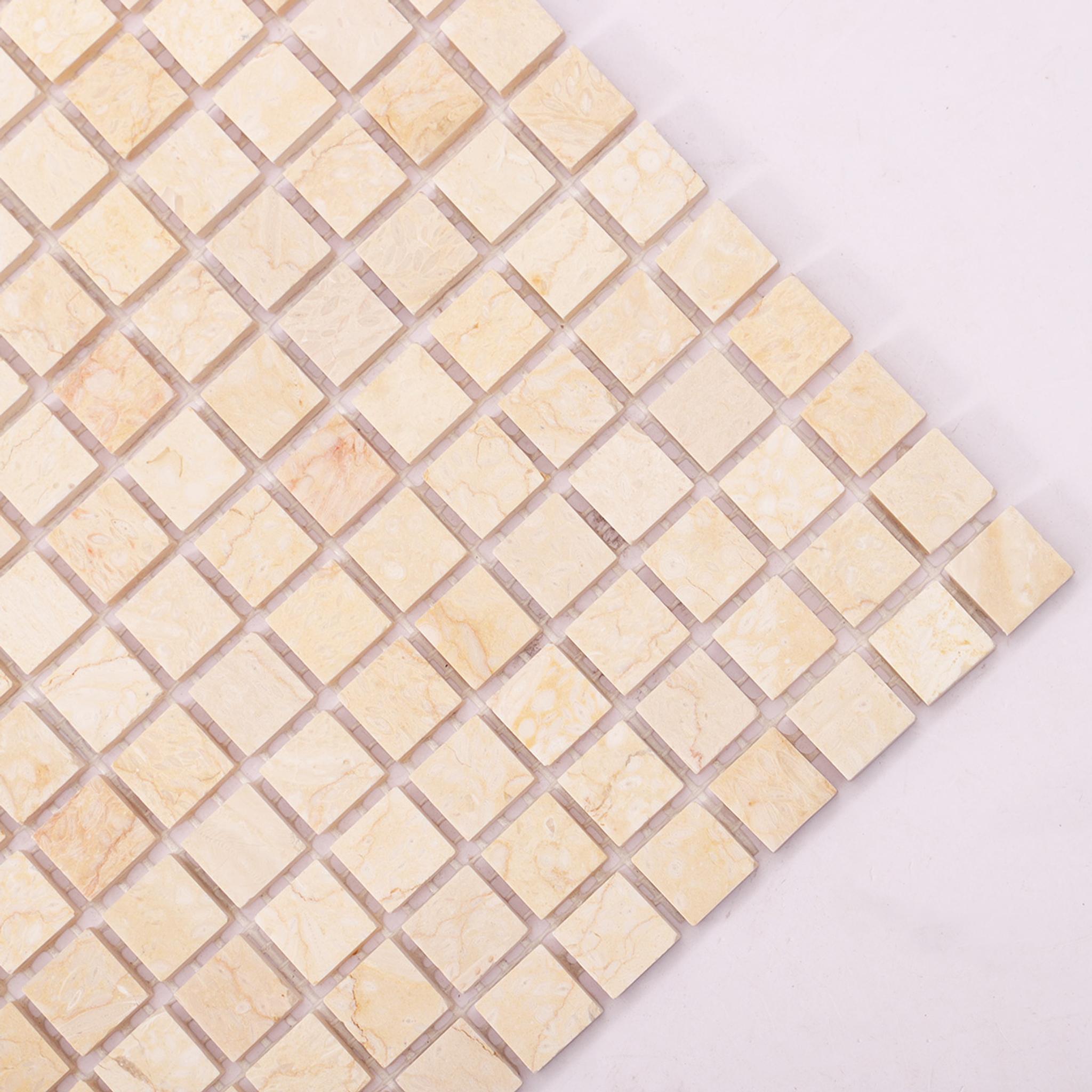 Crema Marfil Polished Beige Marble Mosaic Backsplash Tile — mosaic ghép nghệ thuật bằng đá marble beige