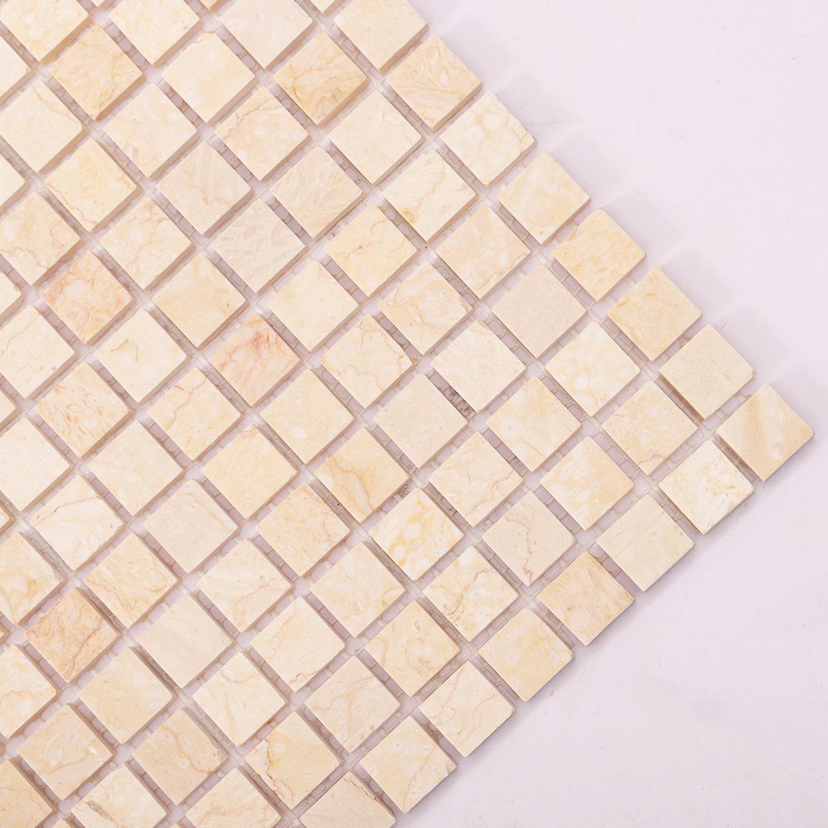 Crema Marfil Polished Beige Marble Mosaic Backsplash Tile — mosaic ghép nghệ thuật bằng đá marble beige