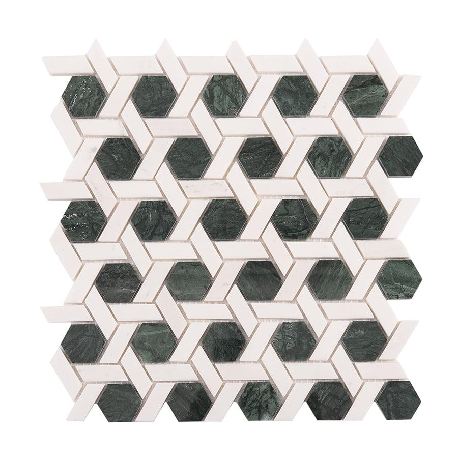 Green and White Lattice Marble Mosaic Tiles — mosaic ghép nghệ thuật bằng đá marble trắng & xanh lục