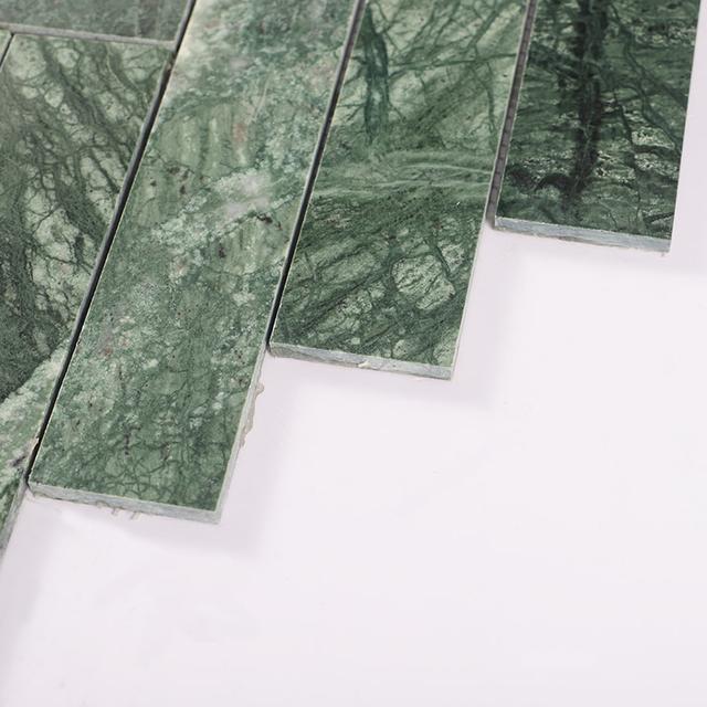 Verde Green Herringbone Polished Marble Mosaic Tile — mosaic xương cá bằng đá marble xanh lục