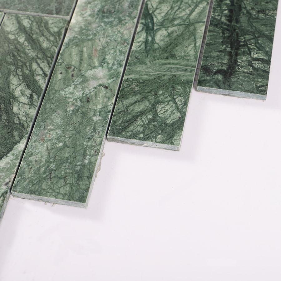 Verde Green Herringbone Polished Marble Mosaic Tile — mosaic xương cá bằng đá marble xanh lục