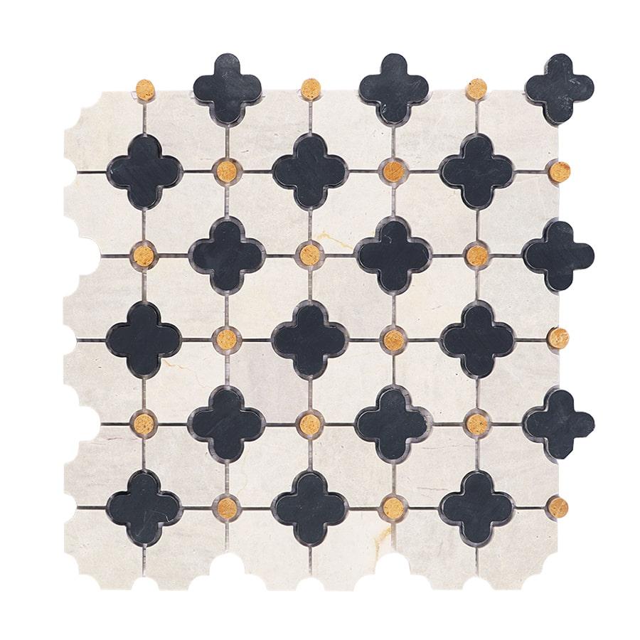 Nero Marquina and Gray Clover Marble Mosaic Tile — mosaic ghép nghệ thuật bằng đá marble xám