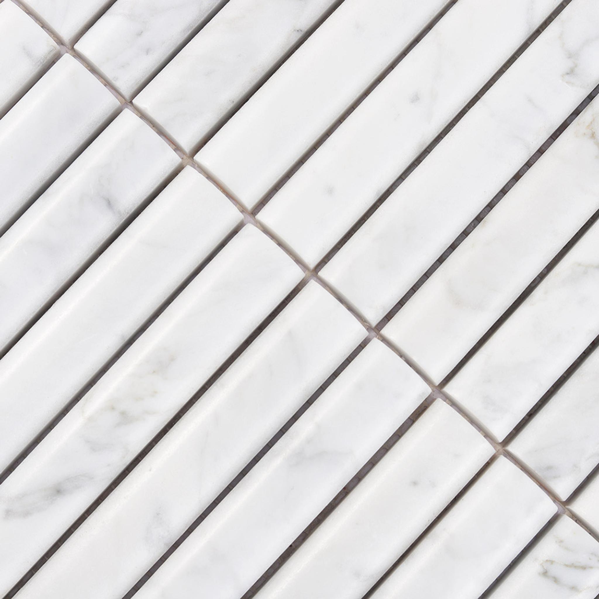 White Marble Fluted Vertical Mosaic Tile for Interior Walls — mosaic rãnh sọc (fluted) bằng đá marble trắng
