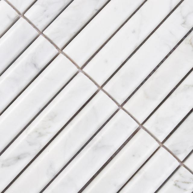 White Marble Fluted Vertical Mosaic Tile for Interior Walls — mosaic rãnh sọc (fluted) bằng đá marble trắng