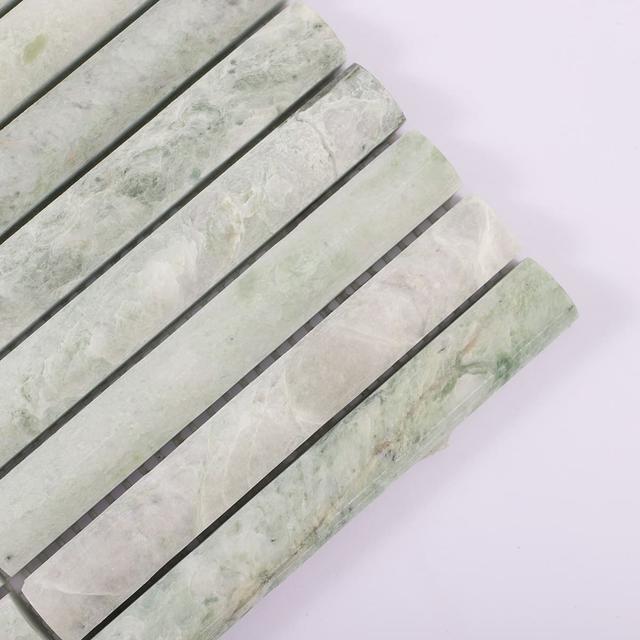 Light Green Fluted Marble Strip Mosaic Tile Backsplash Wall — mosaic rãnh sọc (fluted) bằng đá marble xanh lục