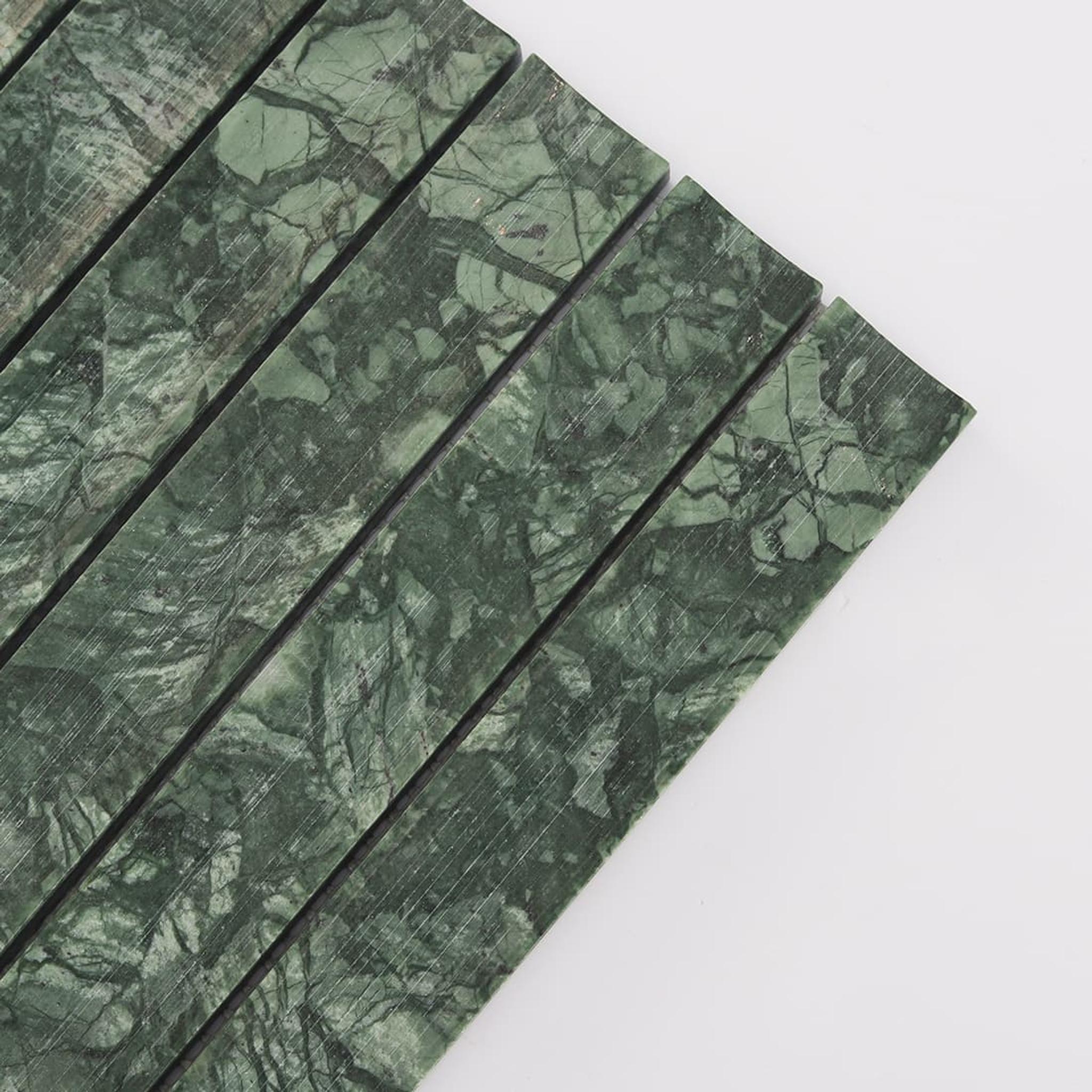 Indian Green Strip Fluted Marble Mosaic Tile for Interior Wall — mosaic rãnh sọc (fluted) bằng đá marble xanh lục