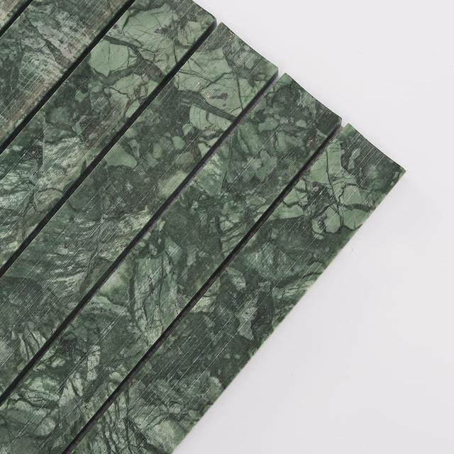 Indian Green Strip Fluted Marble Mosaic Tile for Interior Wall — mosaic rãnh sọc (fluted) bằng đá marble xanh lục
