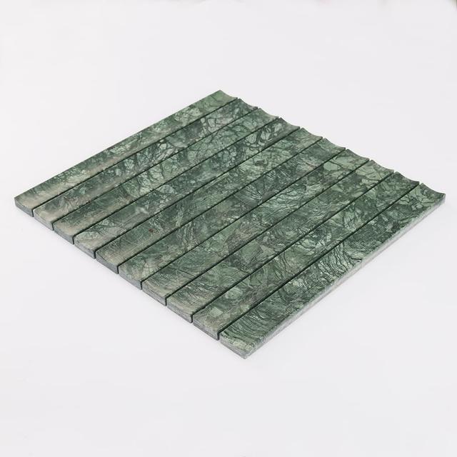 Indian Green Strip Fluted Marble Mosaic Tile for Interior Wall — mosaic rãnh sọc (fluted) bằng đá marble xanh lục