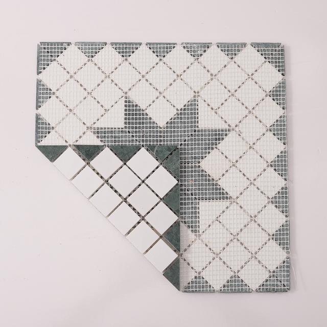 Green and White Star Marble Mosaic Tiles — mosaic ghép nghệ thuật bằng đá marble trắng & xanh lục