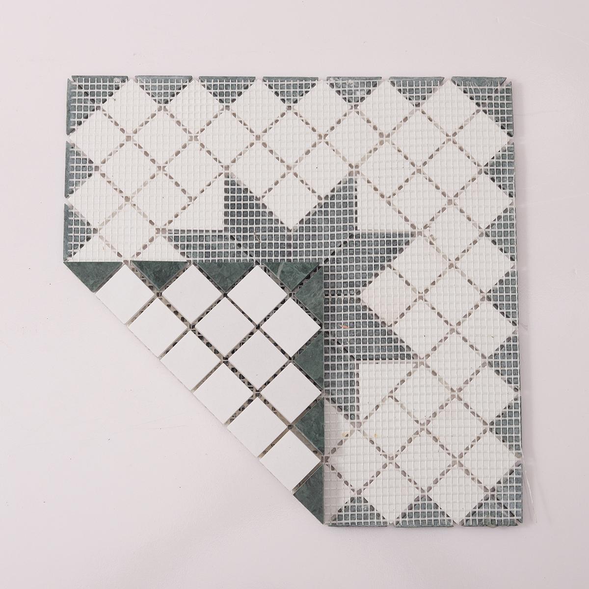Green and White Star Marble Mosaic Tiles — mosaic ghép nghệ thuật bằng đá marble trắng & xanh lục