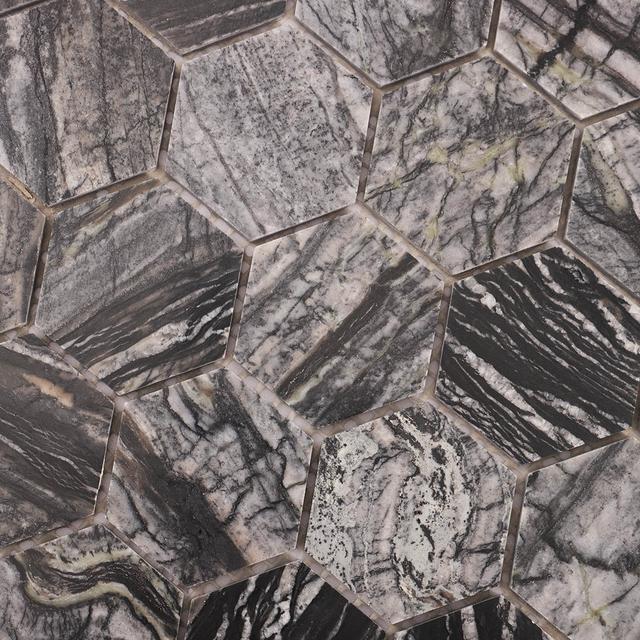 Dark Grey Hexagon Marble Mosaic Tiles — mosaic lục giác bằng đá marble xám