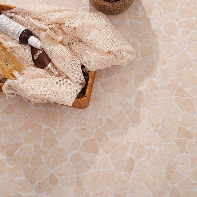 Beige Natural Stone Flat Pebble Mosaic Tiles — mosaic ghép nghệ thuật bằng đá marble beige
