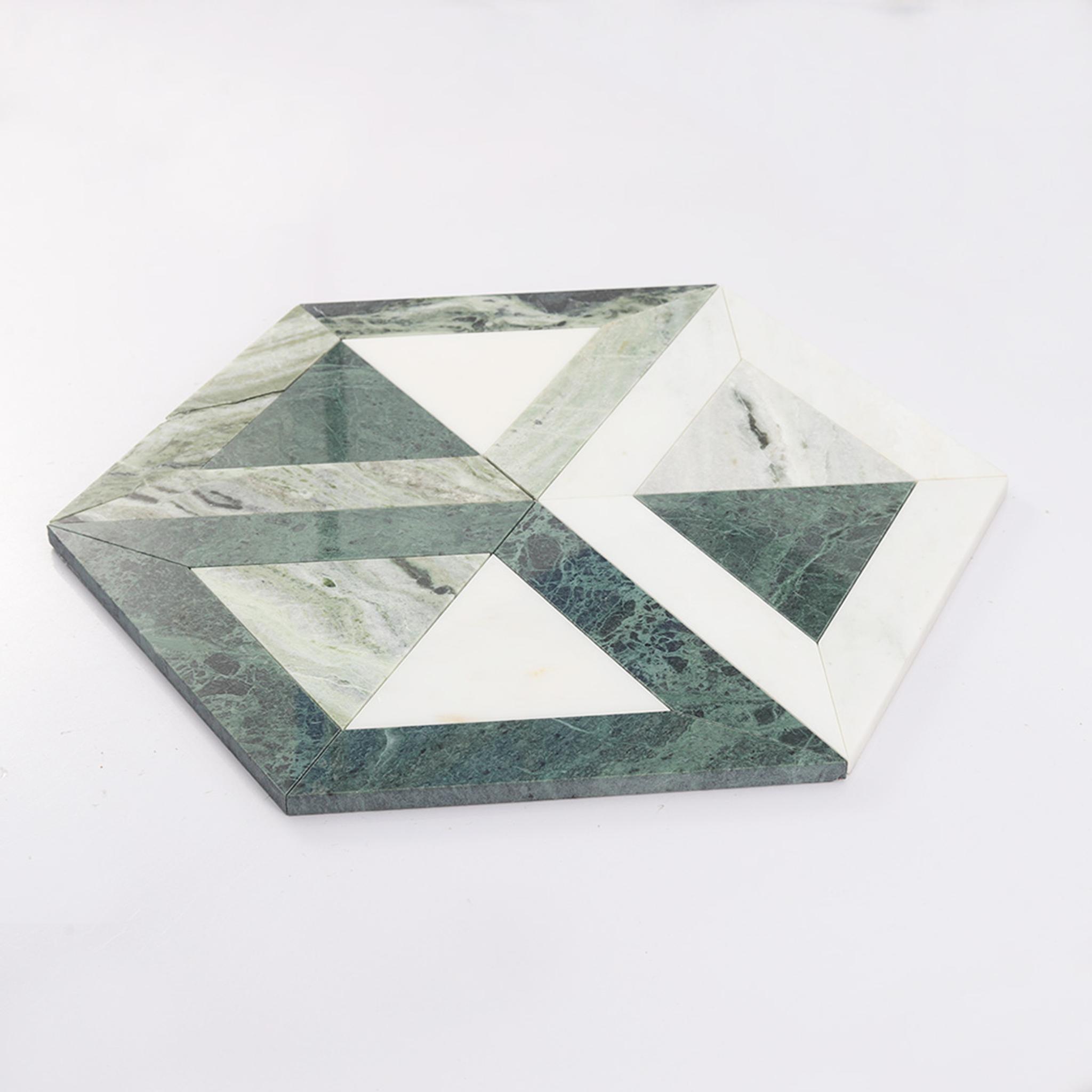 Big Hexagon Geometric Marble Mosaic — mosaic lục giác bằng đá marble xanh lục & trắng