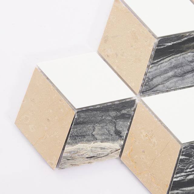 Cube Marble Bathroom Mosaic Tile — mosaic ghép nghệ thuật bằng đá marble tự nhiên