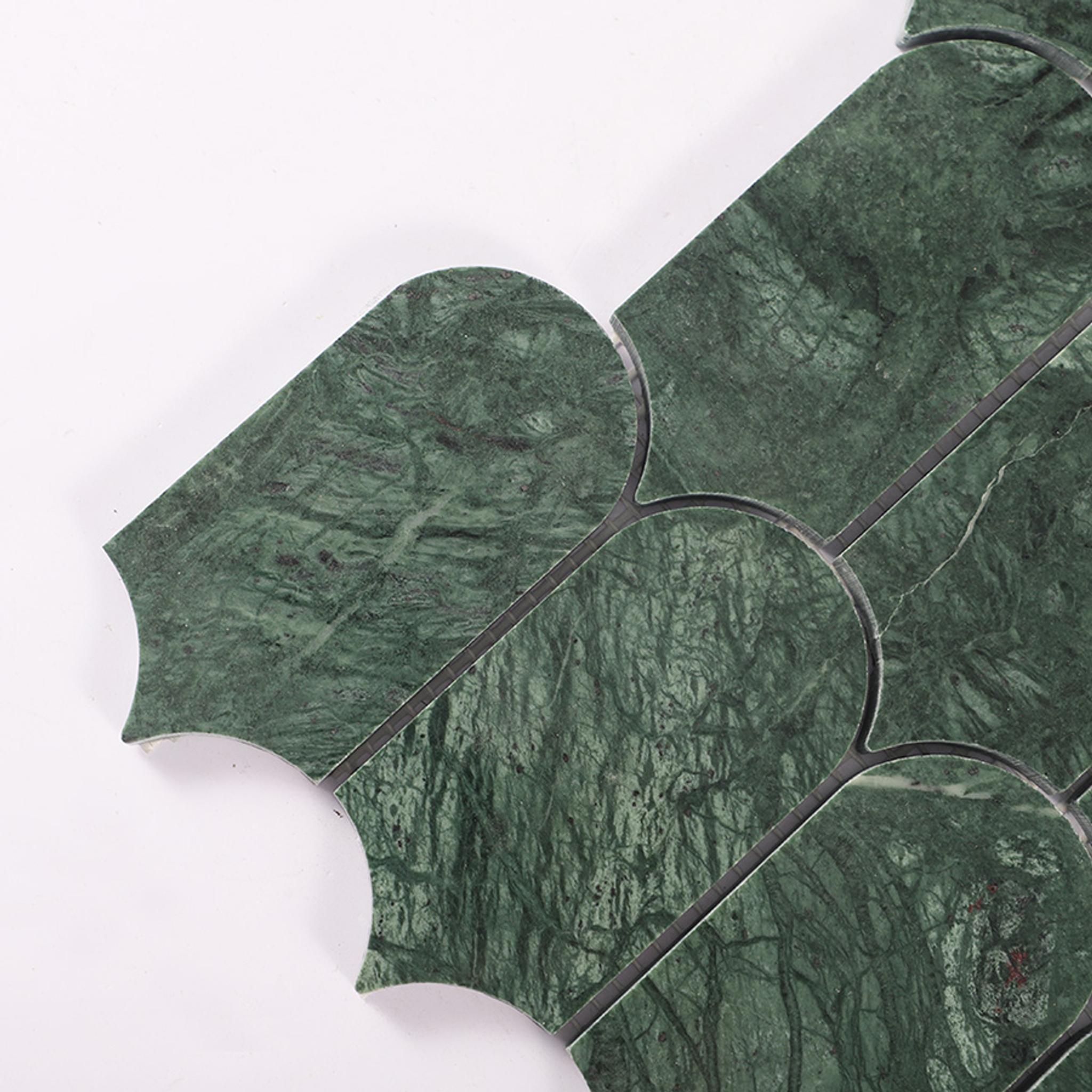 Long Fan Verde Green Marble Mosaic Tile — mosaic nan quạt bằng đá marble xanh lục