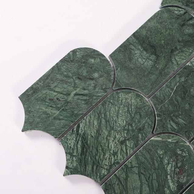 Long Fan Verde Green Marble Mosaic Tile — mosaic nan quạt bằng đá marble xanh lục