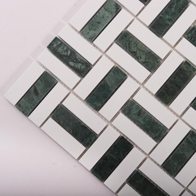 Empress Green and White Basketweave Marble Mosaic Tiles — mosaic đan rổ (basketweave) bằng đá marble trắng & xanh lục