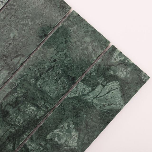 Long Stripe Dark Green Marble Vertical Subway Tile — mosaic subway (gạch thẻ) bằng đá marble xanh lục