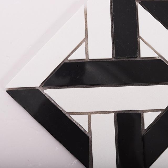White and Black Geometrica Marble Mosaic Tiles — mosaic ghép nghệ thuật bằng đá marble đen & trắng