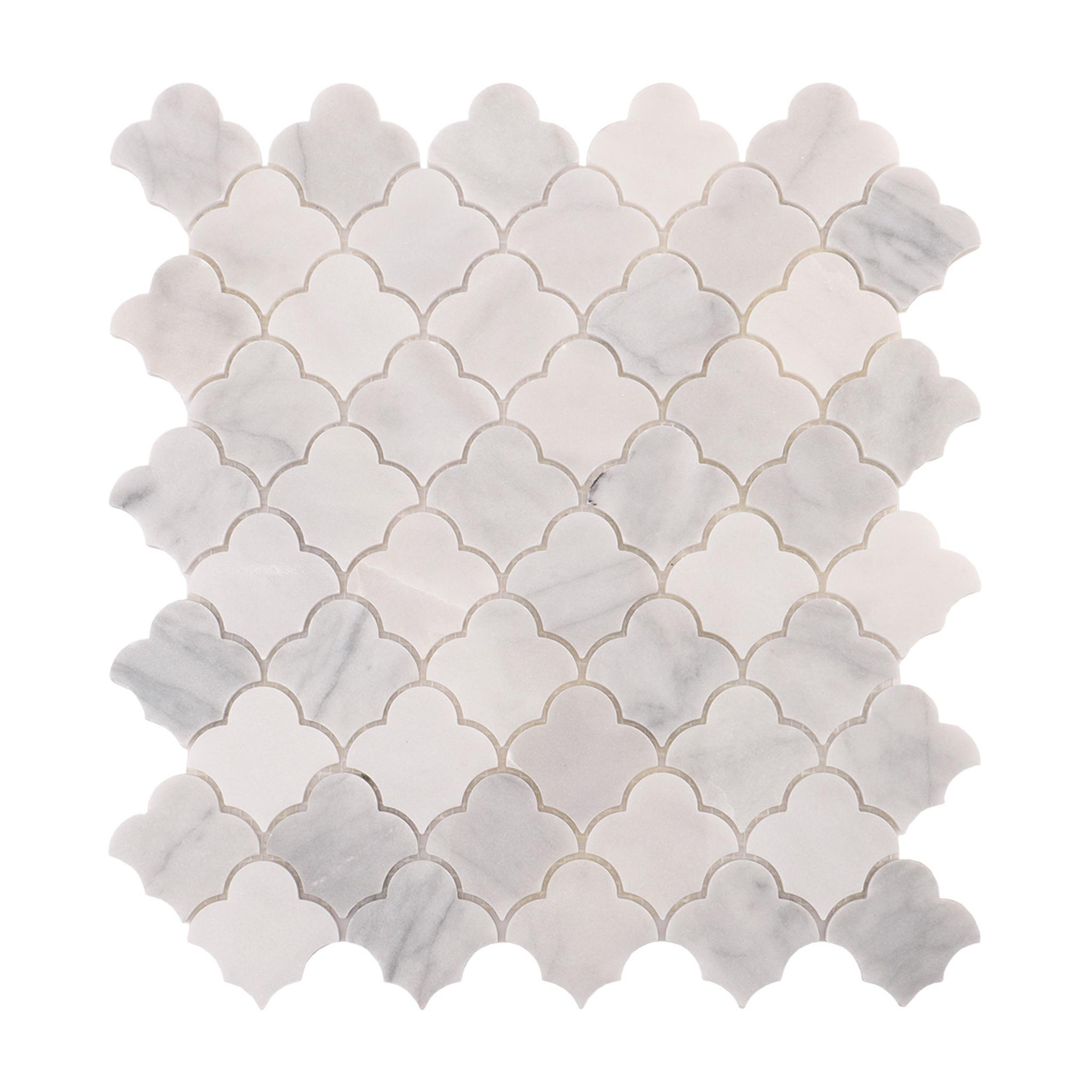 Carrara White Cloud Natural Stone Mosaic Tiles — mosaic ghép nghệ thuật bằng đá marble trắng & trắng Carrara