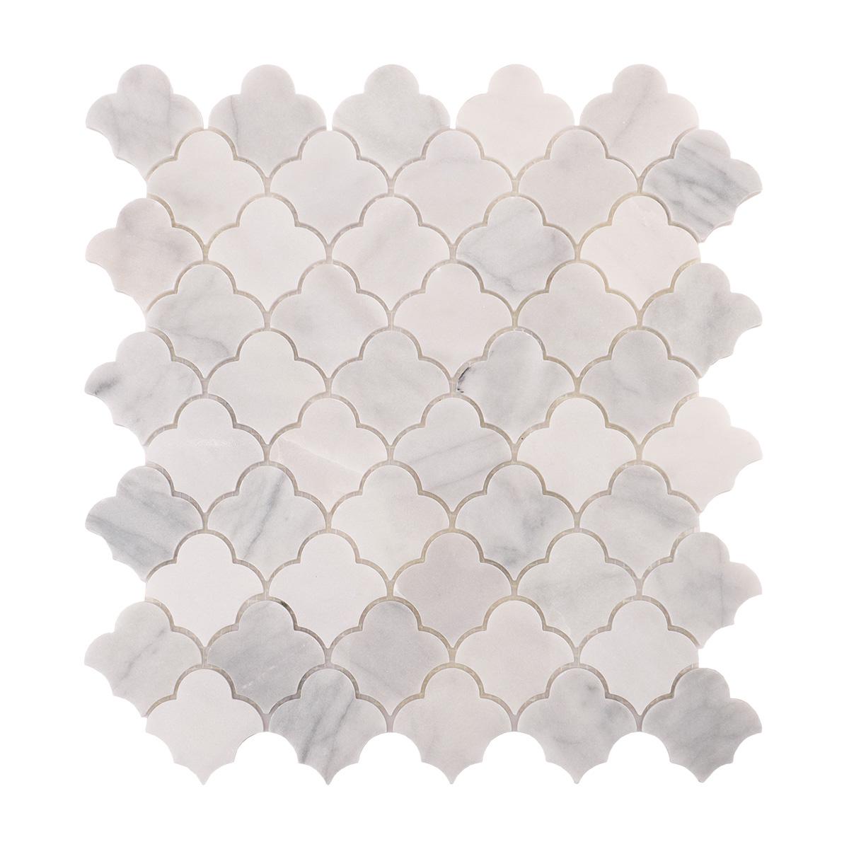 Carrara White Cloud Natural Stone Mosaic Tiles — mosaic ghép nghệ thuật bằng đá marble trắng & trắng Carrara