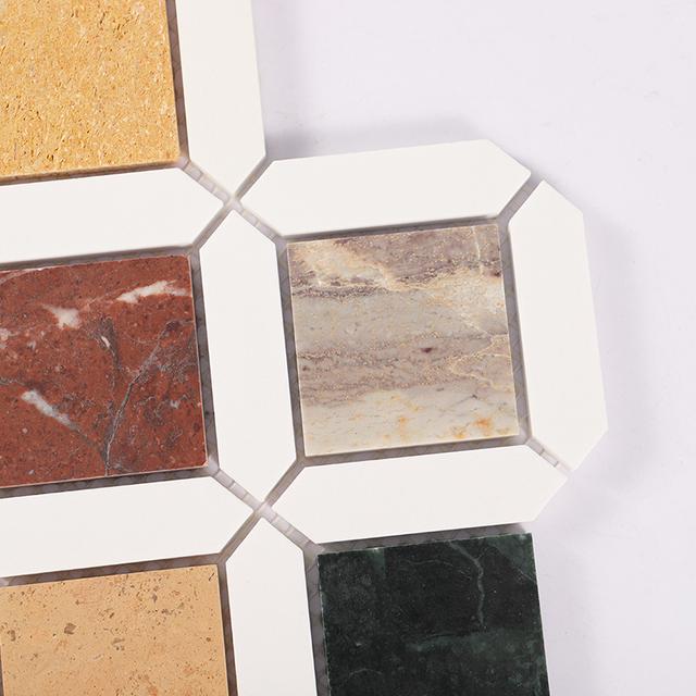 Picket and Square Geometria Multicolor Marble Tile — mosaic vuông bằng đá marble tự nhiên