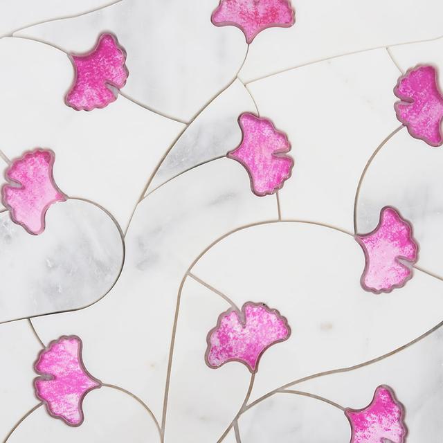 Marble and Glass Waterjet Floral Mosaic Tile — mosaic hoa văn waterjet bằng đá marble tự nhiên