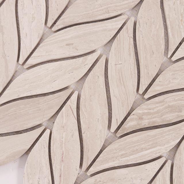 Grigio Legno Leaf Shape Marble Mosaic Tiles Natural Texture Organic — mosaic ghép nghệ thuật bằng đá marble tự nhiên