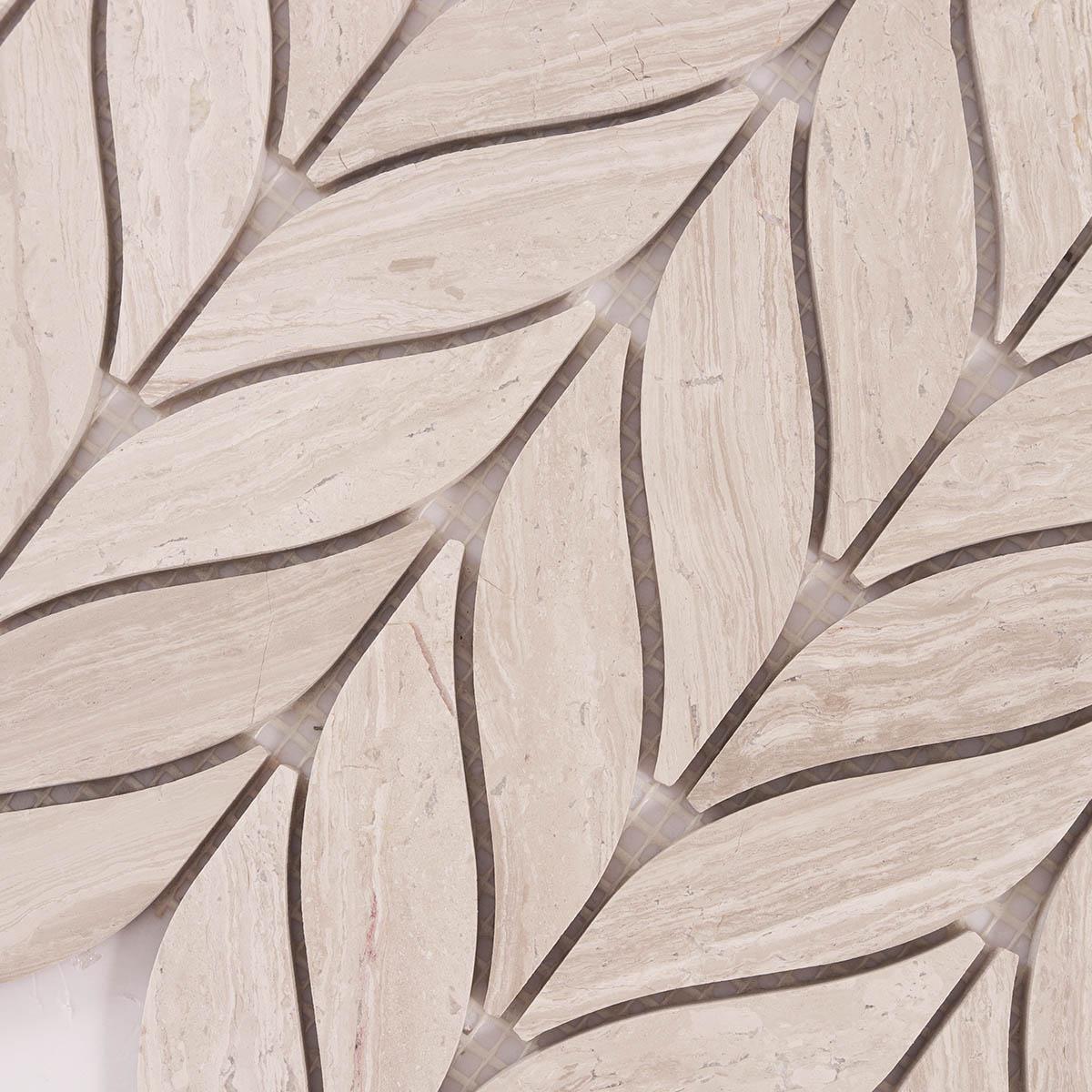 Grigio Legno Leaf Shape Marble Mosaic Tiles Natural Texture Organic — mosaic ghép nghệ thuật bằng đá marble tự nhiên